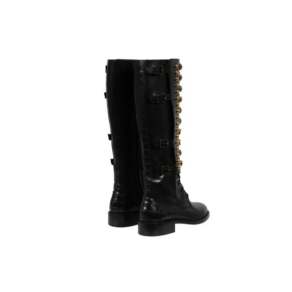 Rene Caovilla Combat Boots US 7 EU 37 Black LeatherCroc Embossed Crystal Studded - Picture 7 of 12
